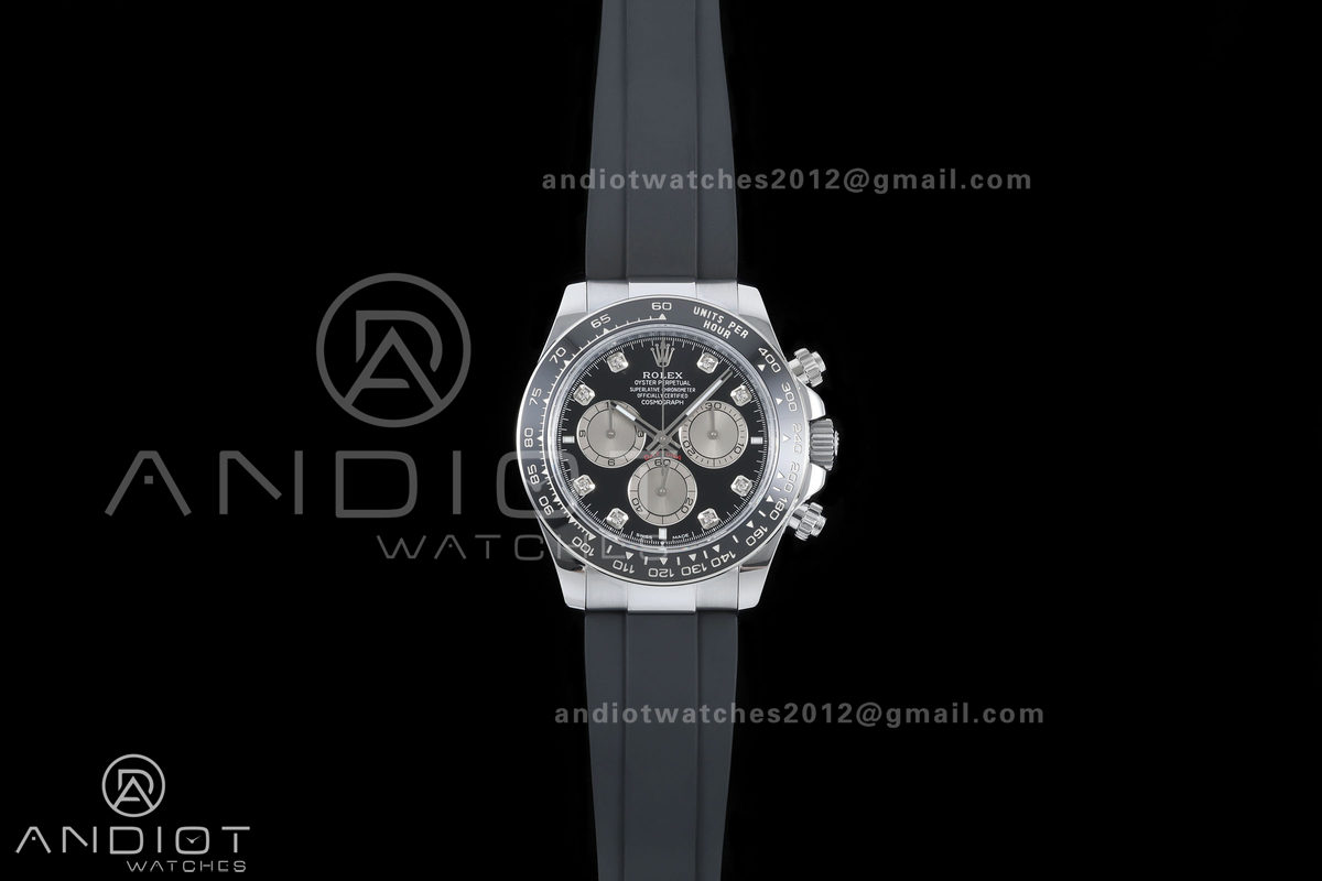 Daytona 126519 QF 1:1 Best Edition Black/Silver Diamonds Dial on Oysterflex Strap JH4131 V18 Weighted (Free Sprung)
